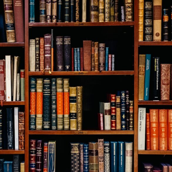 Interior of a public library with bookshelves and reading areas