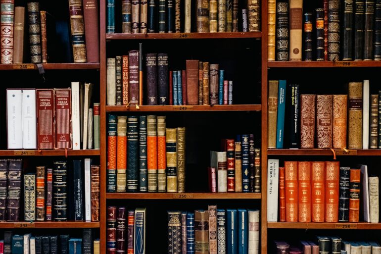 Interior of a public library with bookshelves and reading areas